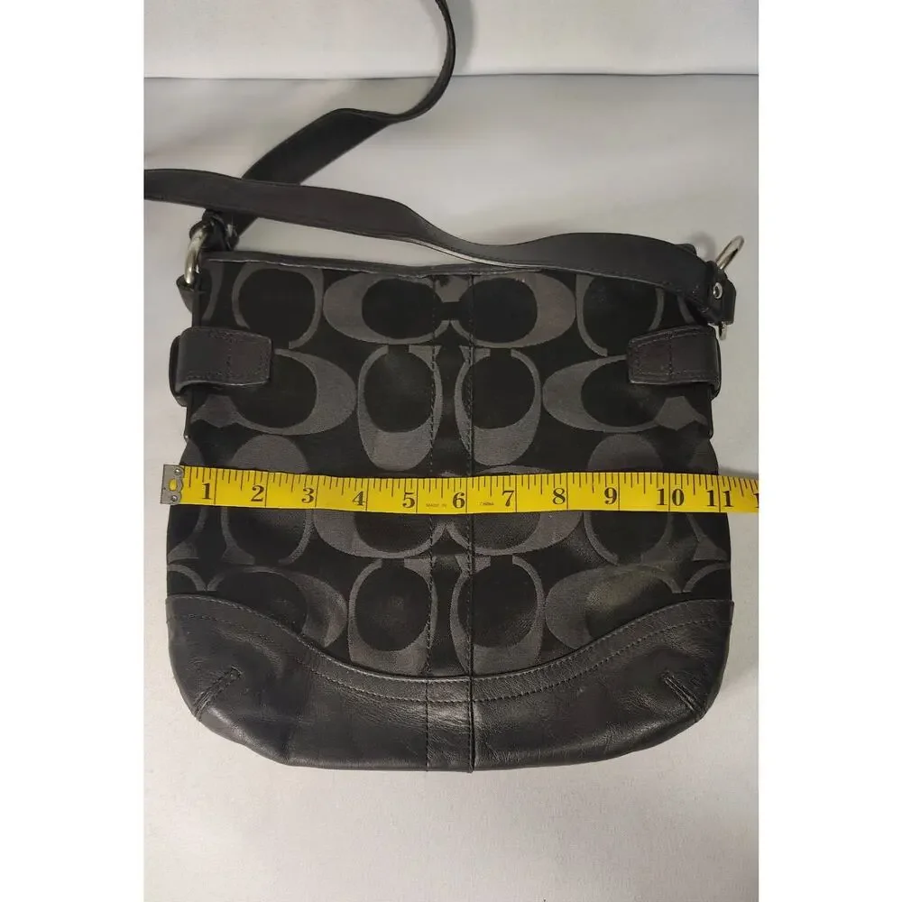 Coach Signature Jacquard Crossbody Bag Black/Silver-tone Chain Patch #F19730